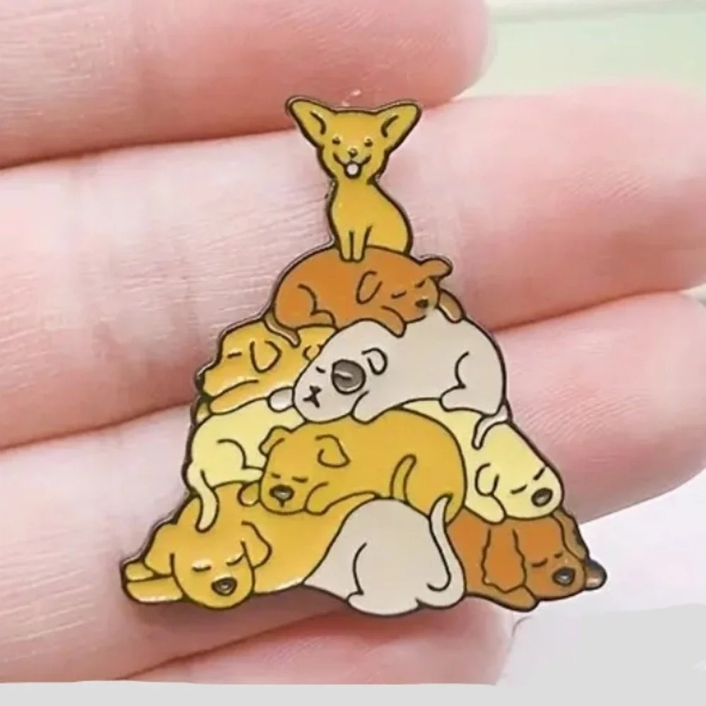 Dog Pile Puppy Enamel Pin Adorable Puppy Stack Brooch Lapel‎ Pin Cute Gift